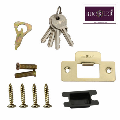 BUCKLER Premium Cylindrical Door Lock | Gold Finish Round Door Knob Lock with Keys | Heavy Duty Main Door & Room Door Security Lock