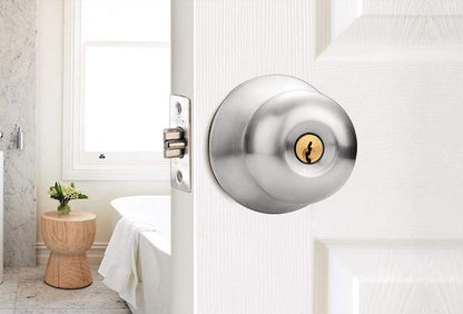 BUCKLER Premium Cylindrical Door Lock | Silver Finish Round Door Knob Lock with Keys | Heavy Duty Main Door & Room Door Security Lock