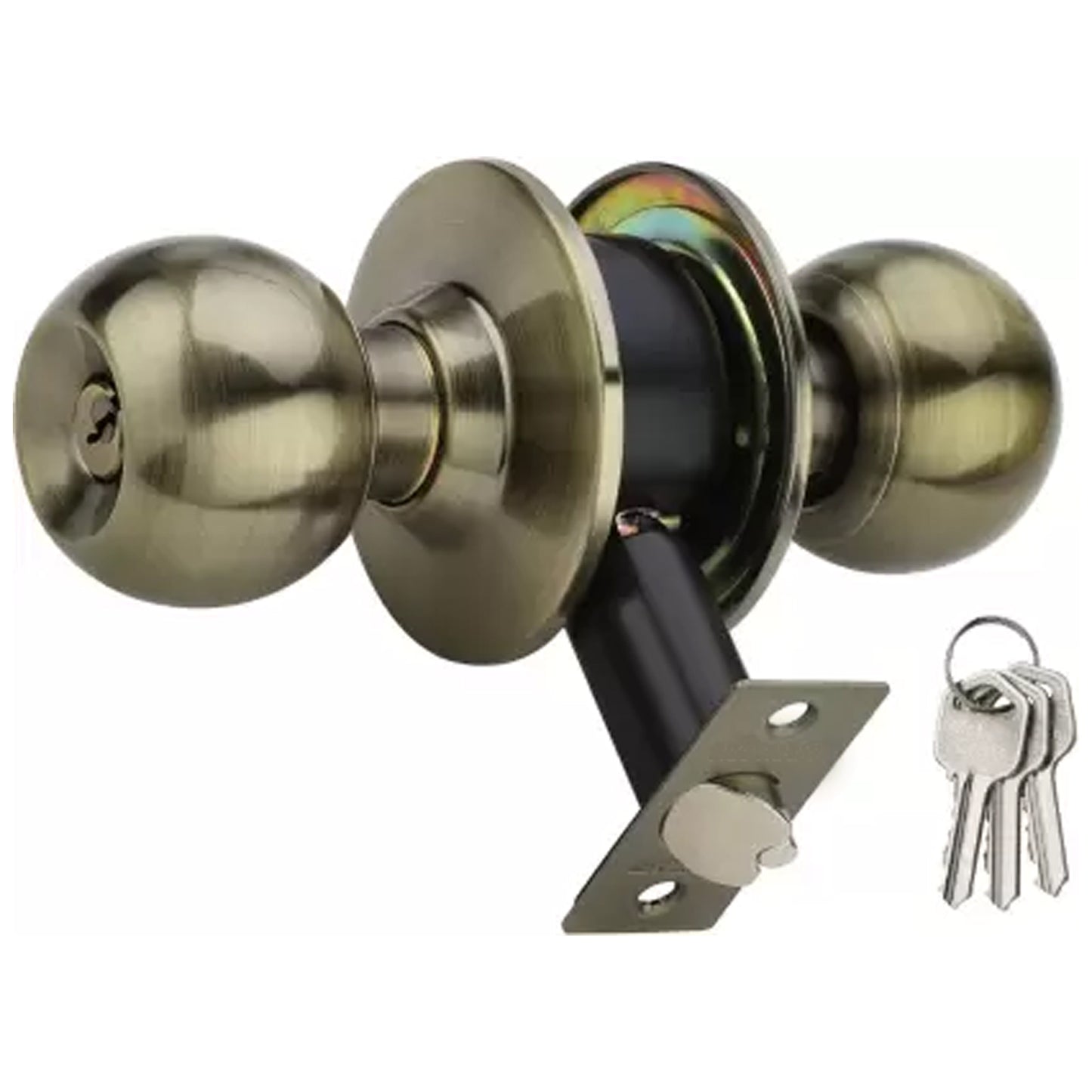 BUCKLER Premium Cylindrical Door Lock | Brass Antique Finish Round Door Knob Lock with Keys | Heavy Duty Main Door & Room Door Security Lock