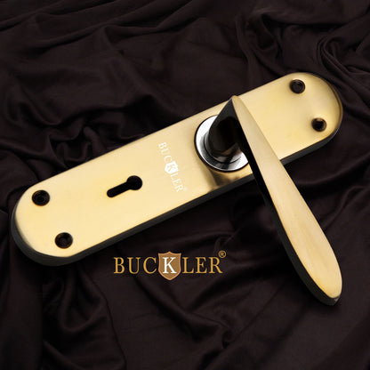 BUCKLER Iron Premium Mortise Handle Lock set for wooden door, 8 Inch Brass Antique, Heavy duty double locking system with 3 keys