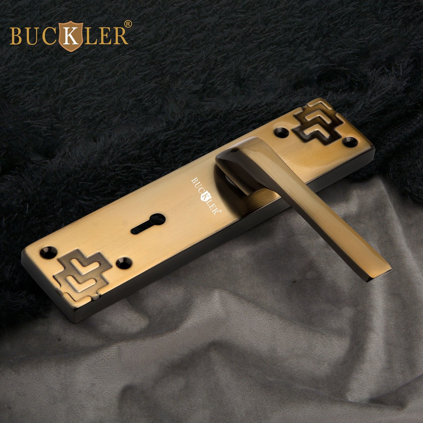 BUCKLER Iron Premium Mortise Handle Lock set for wooden door, 8 Inch Brass Antique, Heavy duty double locking system with 3 keys