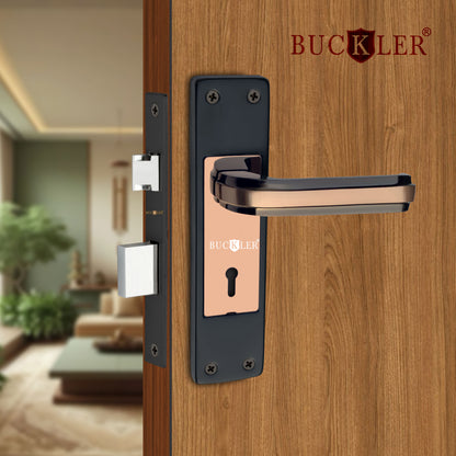 BUCKLER Iron Premium Mortise Handle Lock set for wooden door, 8 Inch Brass Antique, Heavy duty double locking system with 3 keys