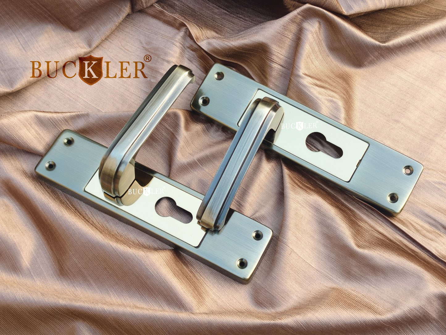 BUCKLER Iron Premium Mortise Handle Lock set for wooden door, 8 Inch Brass Antique, Heavy duty double locking system with 3 keys