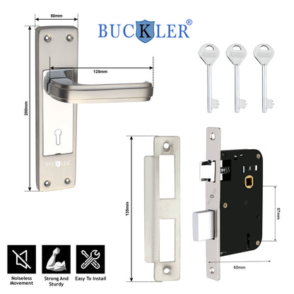 BUCKLER Iron Premium Mortise Handle Lock set for wooden door, 8 Inch Brass Antique, Heavy duty double locking system with 3 keys