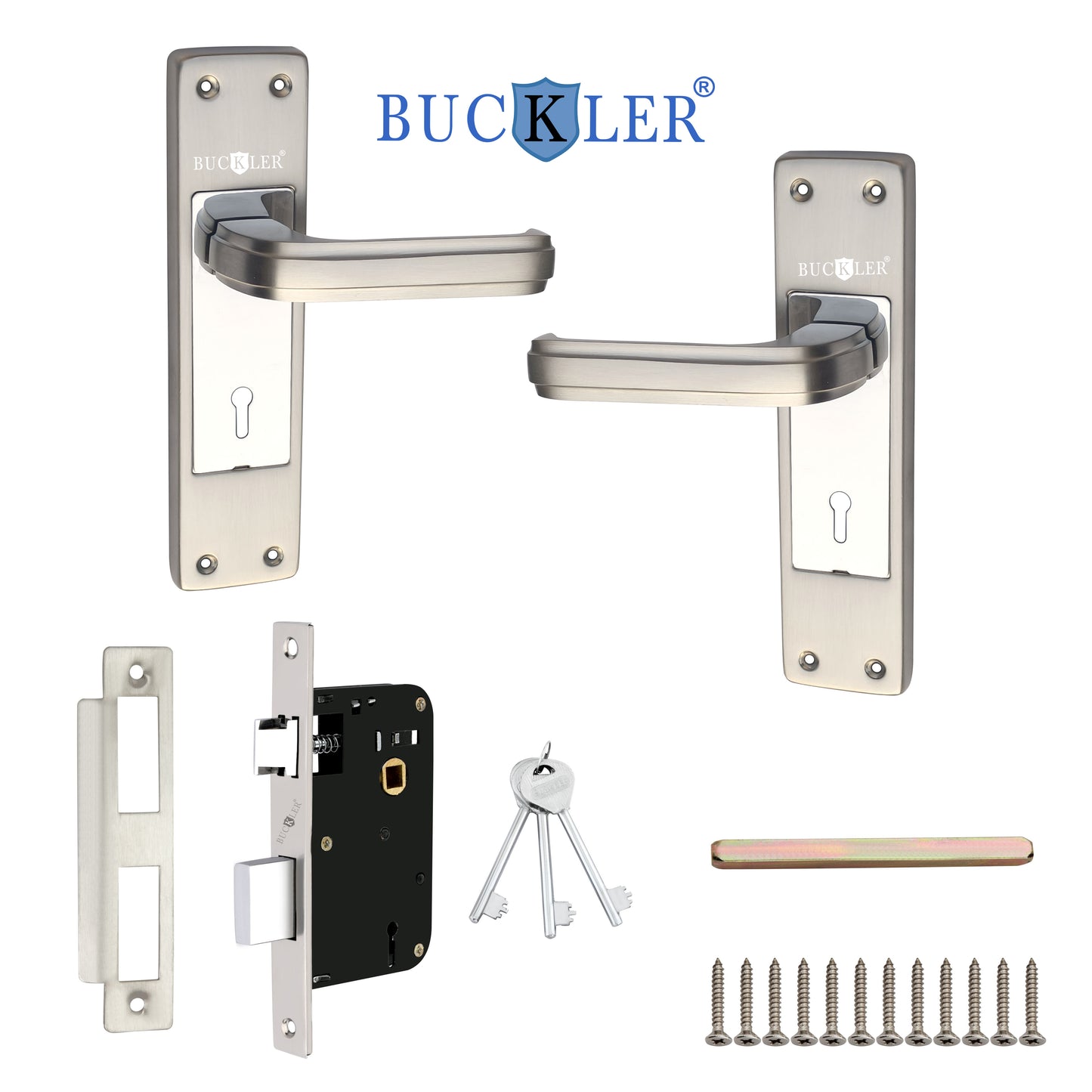 BUCKLER Iron Premium Mortise Handle Lock set for wooden door, 8 Inch Brass Antique, Heavy duty double locking system with 3 keys
