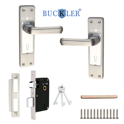BUCKLER Iron Premium Mortise Handle Lock set for wooden door, 8 Inch Brass Antique, Heavy duty double locking system with 3 keys
