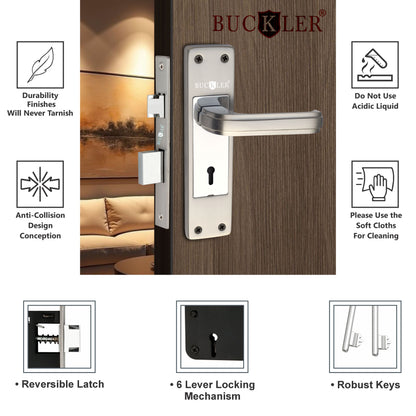 BUCKLER Iron Premium Mortise Handle Lock set for wooden door, 8 Inch Brass Antique, Heavy duty double locking system with 3 keys