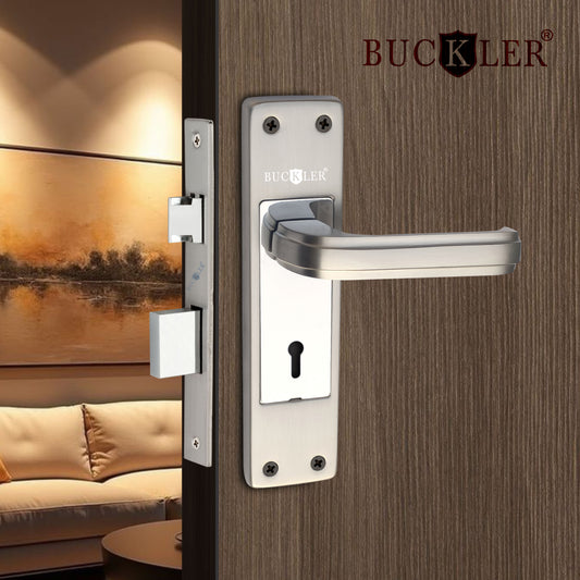BUCKLER Iron Premium Mortise Handle Lock set for wooden door, 8 Inch Brass Antique, Heavy duty double locking system with 3 keys
