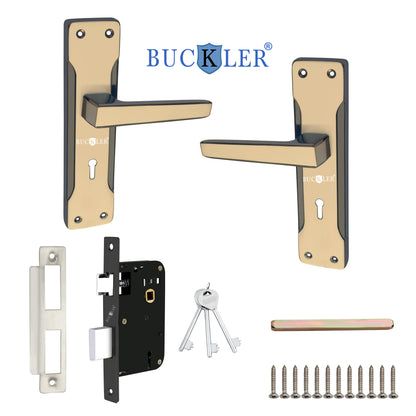 BUCKLER Iron Premium Mortise Handle Lock set for wooden door, 8 Inch Brass Antique, Heavy duty double locking system with 3 keys
