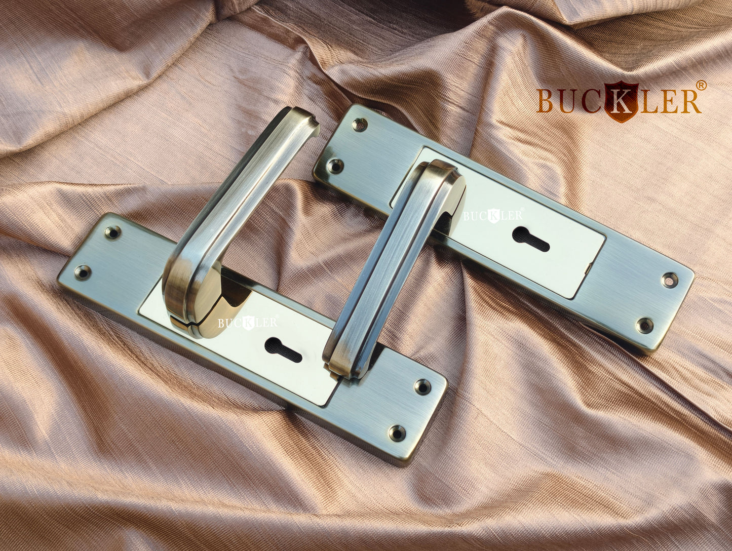 BUCKLER Iron Premium Mortise Handle Lock set for wooden door, 8 Inch Brass Antique, Heavy duty double locking system with 3 keys