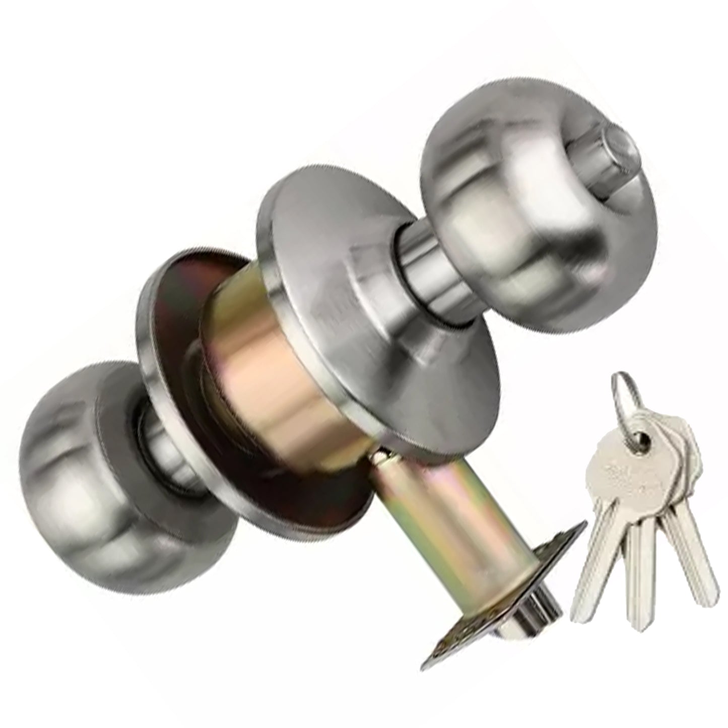 BUCKLER Premium Cylindrical Door Lock | Silver Finish Round Door Knob Lock with Keys | Heavy Duty Main Door & Room Door Security Lock