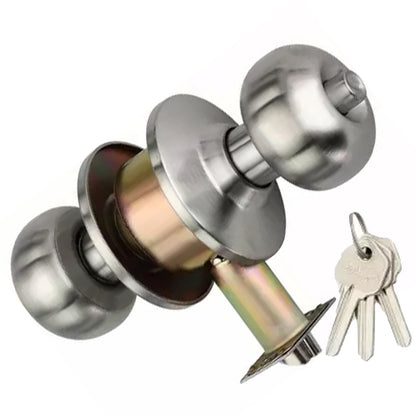 BUCKLER Premium Cylindrical Door Lock | Silver Finish Round Door Knob Lock with Keys | Heavy Duty Main Door & Room Door Security Lock