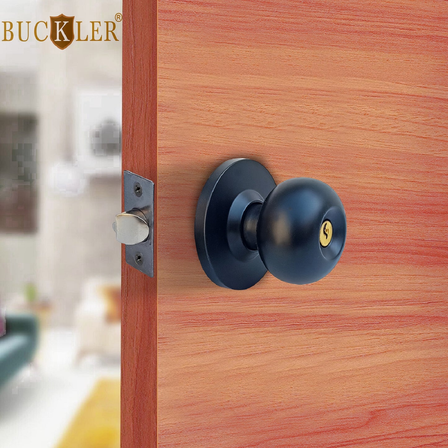 BUCKLER Premium Cylindrical Door Lock | Matt Black Finish Round Door Knob Lock with Keys | Heavy Duty Main Door & Room Door Security Lock